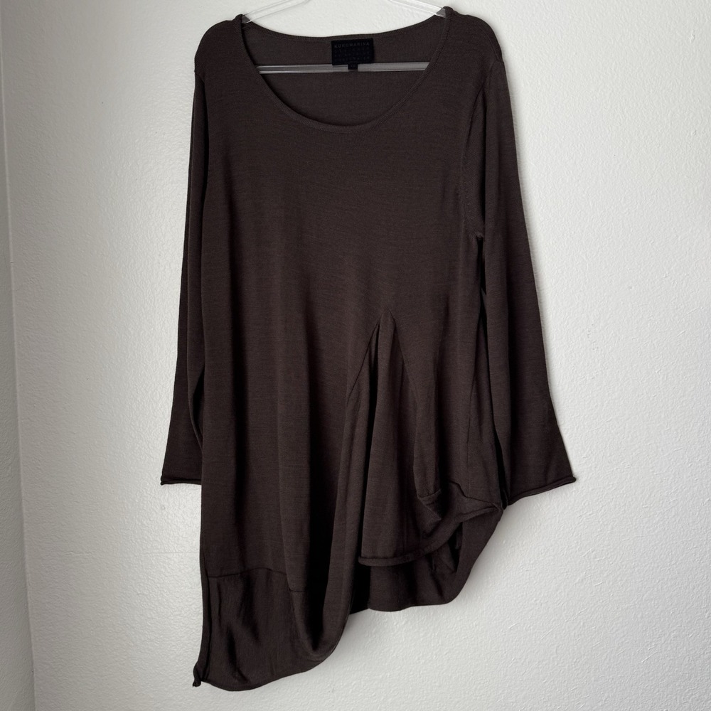 Kokomarina Wool Blend Knit Tunic Top Asymmetrical Lagenlook Brown Layered Quirky